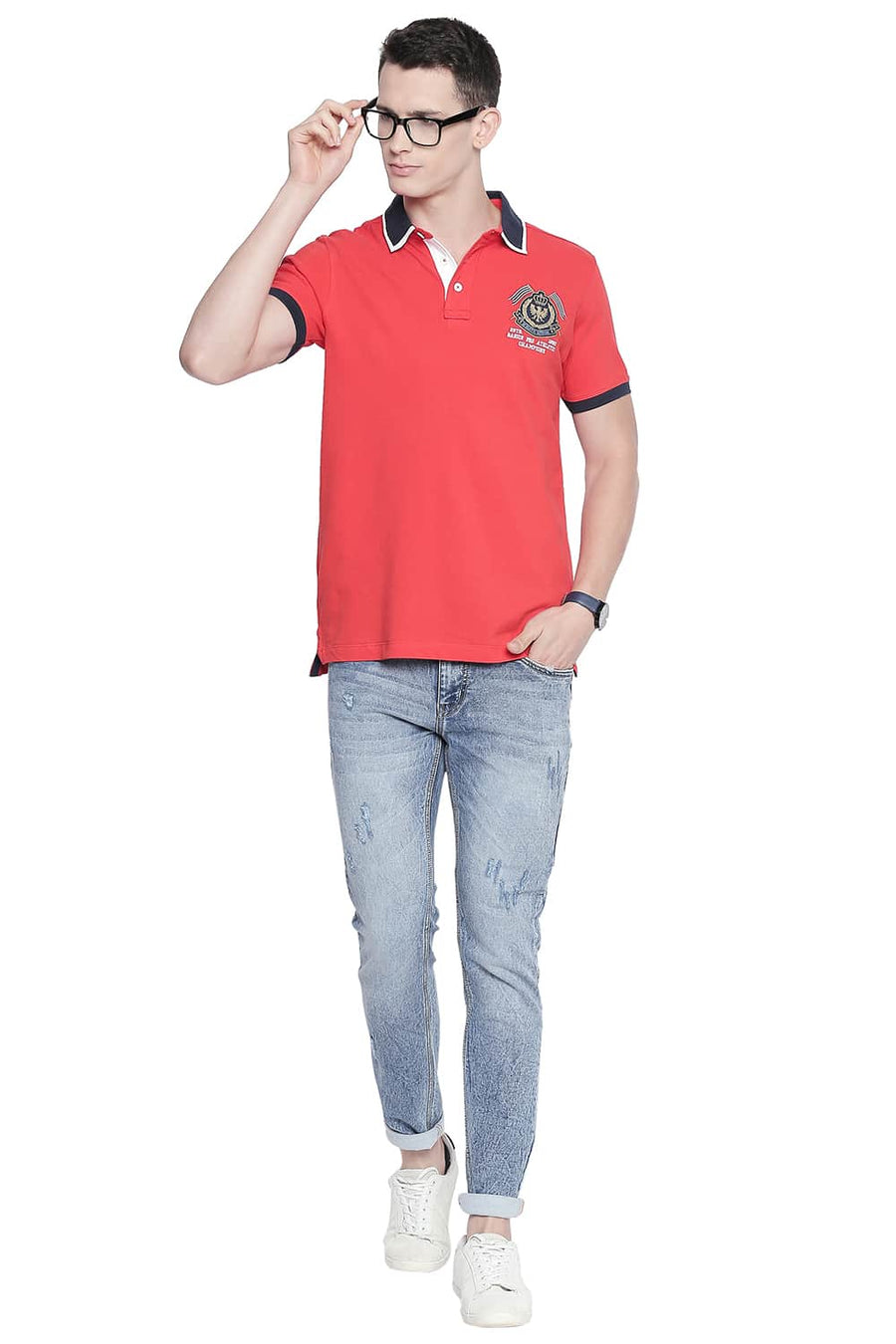 BASICS MUSCLE FIT FIERY RED RUGBY POLO T SHIRT