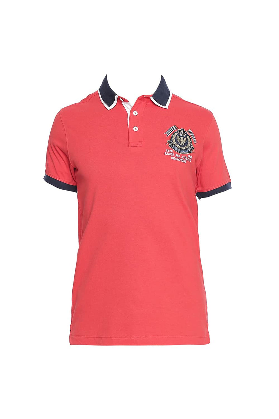 BASICS MUSCLE FIT FIERY RED RUGBY POLO T SHIRT