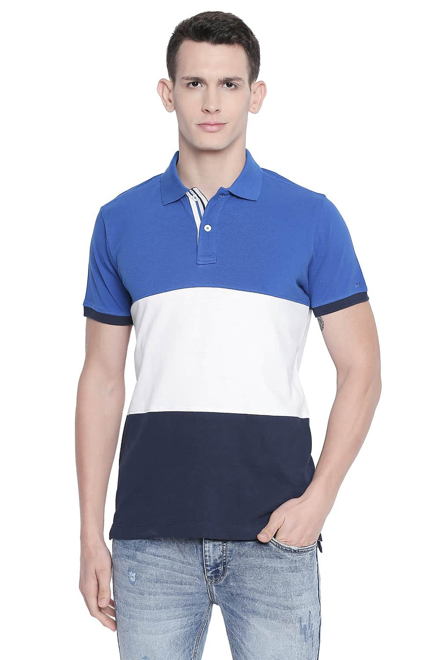 BASICS MUSCLE FIT NAUTICAL BLUE POLO T SHIRT