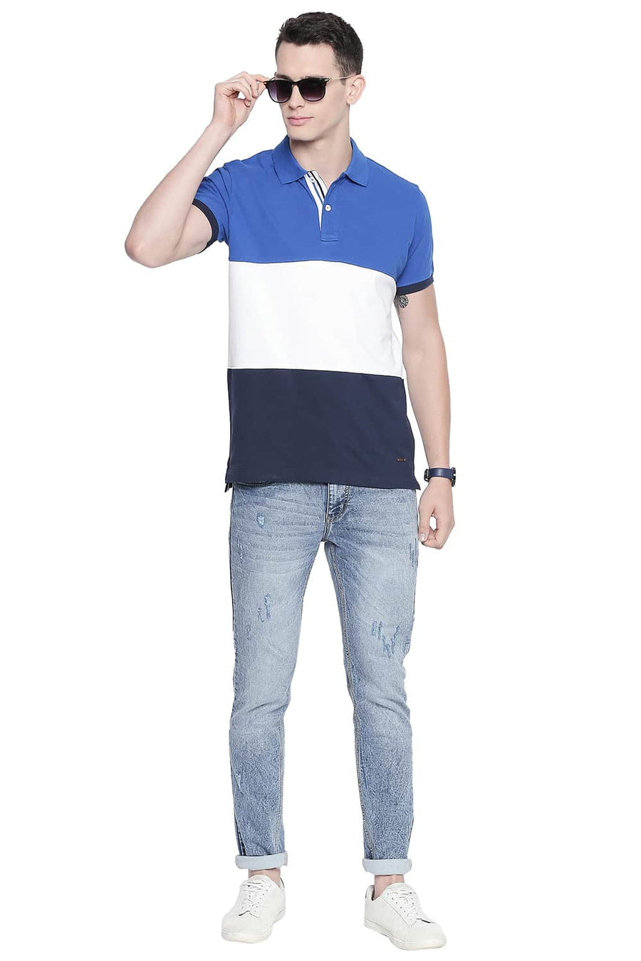 BASICS MUSCLE FIT NAUTICAL BLUE POLO T SHIRT