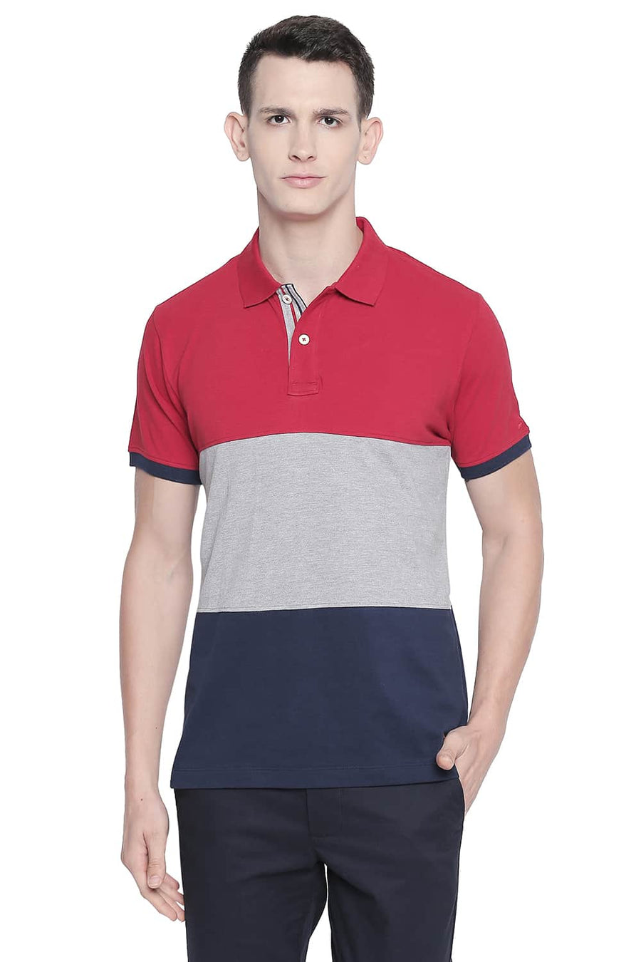 BASICS MUSCLE FIT CHILLI PEPPER POLO T SHIRT