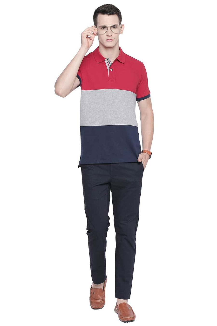 BASICS MUSCLE FIT CHILLI PEPPER POLO T SHIRT