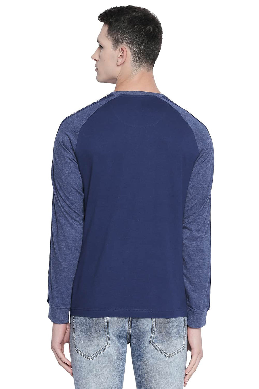 BASICS MUSCLE FIT MEDIEIVAL BLUE RAGLAN SLEEVE T SHIRT