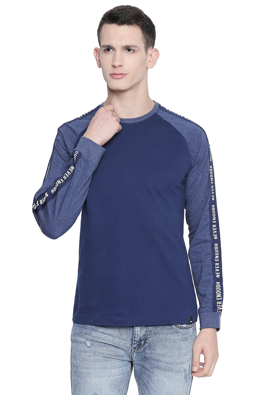 BASICS MUSCLE FIT MEDIEIVAL BLUE RAGLAN SLEEVE T SHIRT