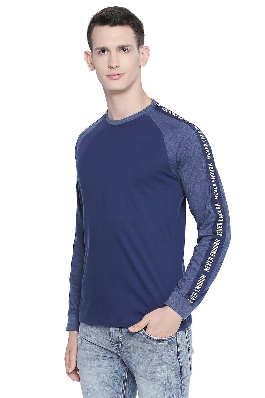 BASICS MUSCLE FIT MEDIEIVAL BLUE RAGLAN SLEEVE T SHIRT