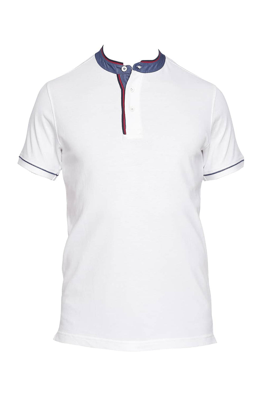 BASICS MUSCLE FIT BRIGHT WHITE MANDARIN POLO T SHIRT