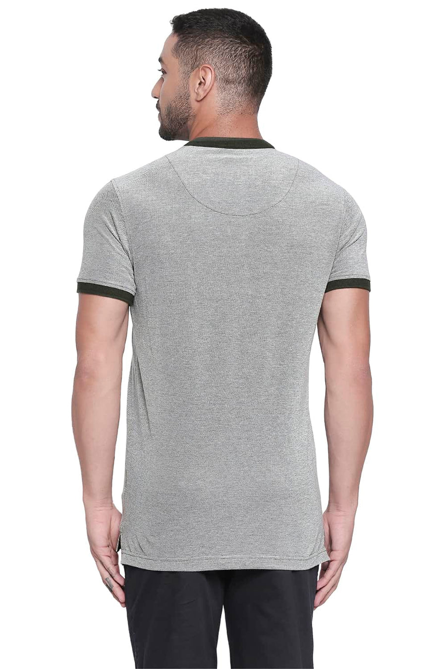 BASICS MUSCLE FIT ROSIN MANDARIN POLO T SHIRT