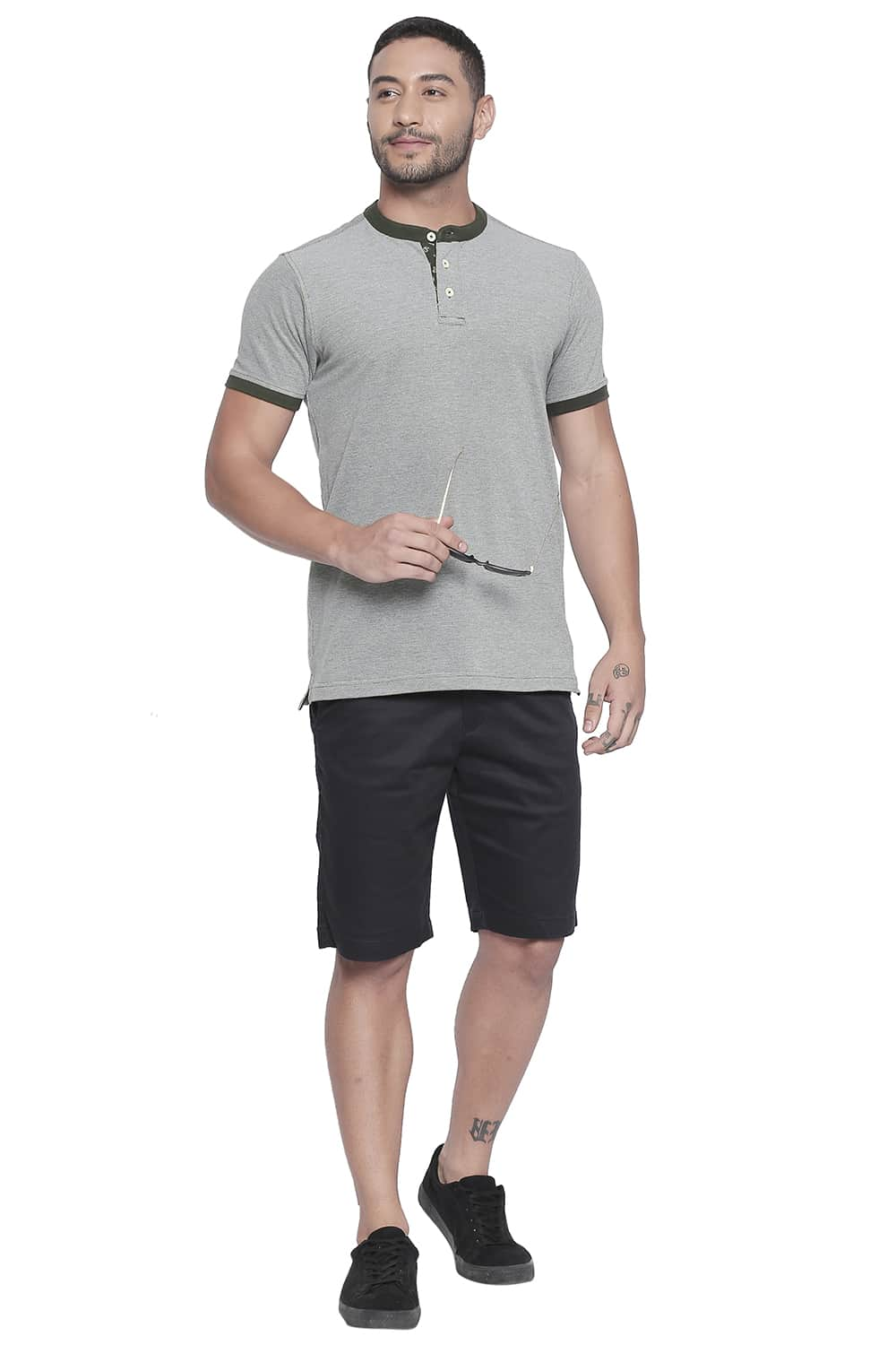 BASICS MUSCLE FIT MANDARIN POLO T SHIRT