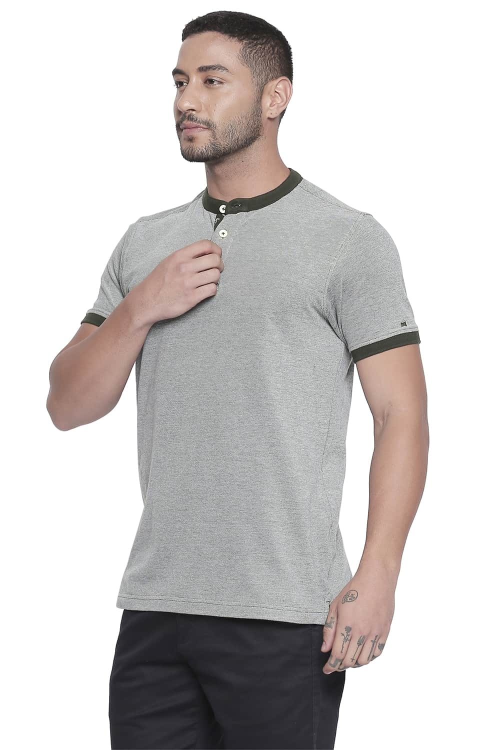 BASICS MUSCLE FIT MANDARIN POLO T SHIRT