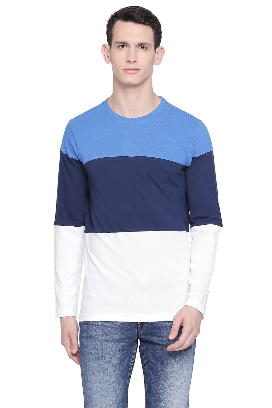 BASICS MUSCLE FIT STRONG BLUE CREW NECK T SHIRT