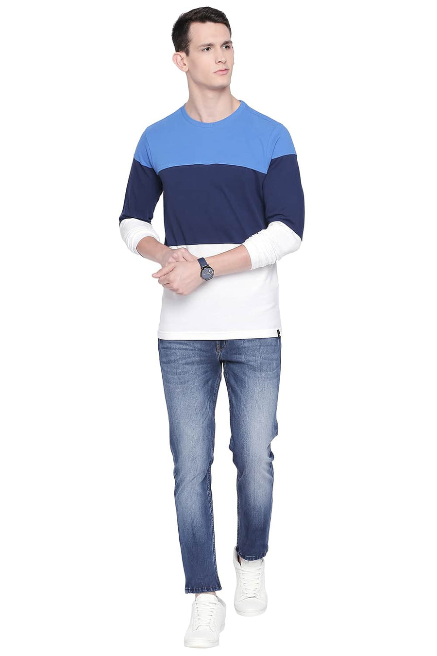 BASICS MUSCLE FIT STRONG BLUE CREW NECK T SHIRT