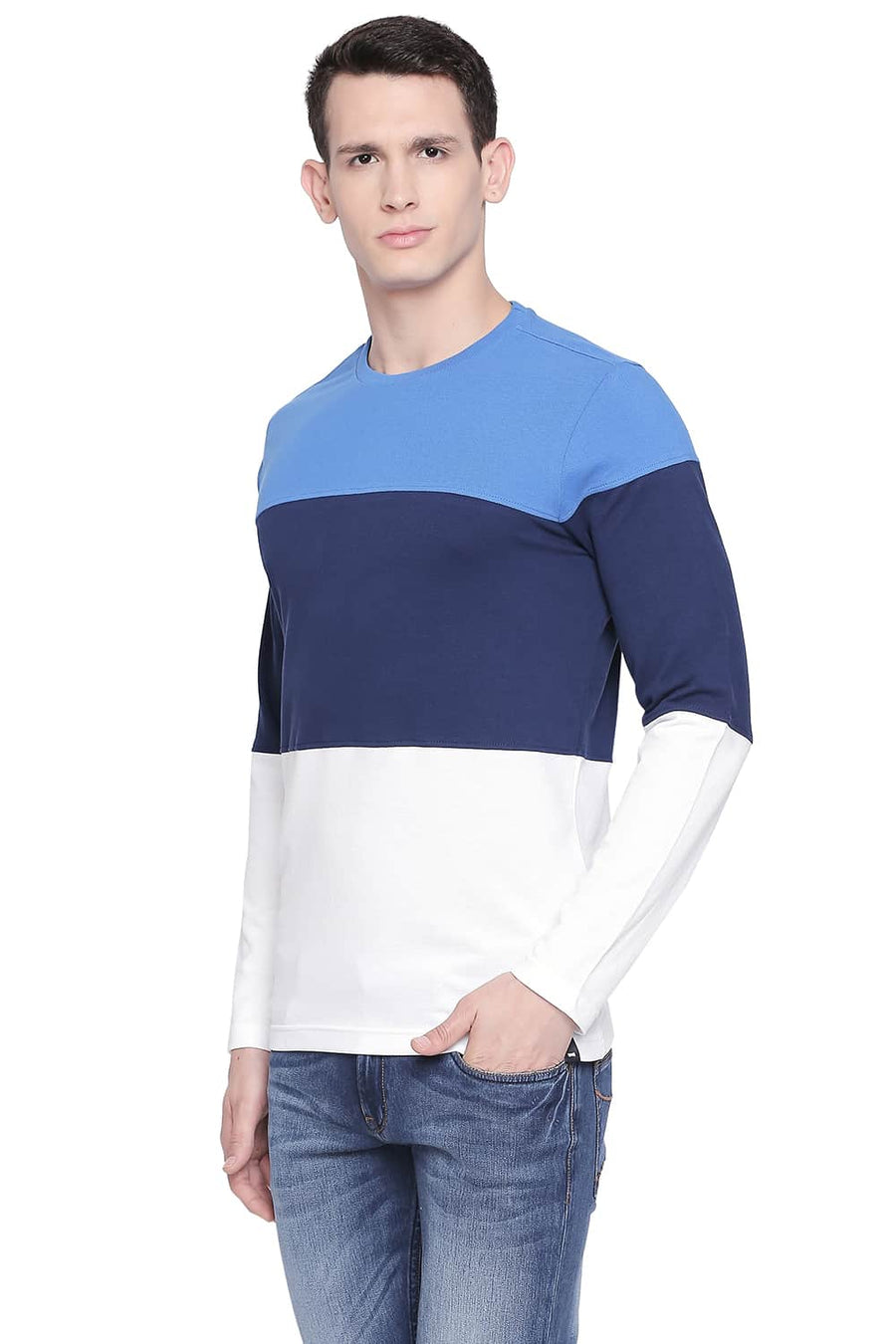 BASICS MUSCLE FIT STRONG BLUE CREW NECK T SHIRT