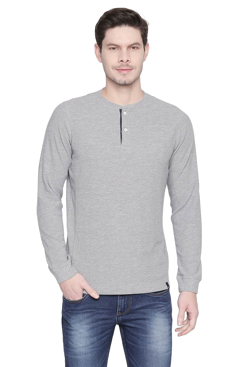 BASICS MUSCLE FIT HENLEY T SHIRT