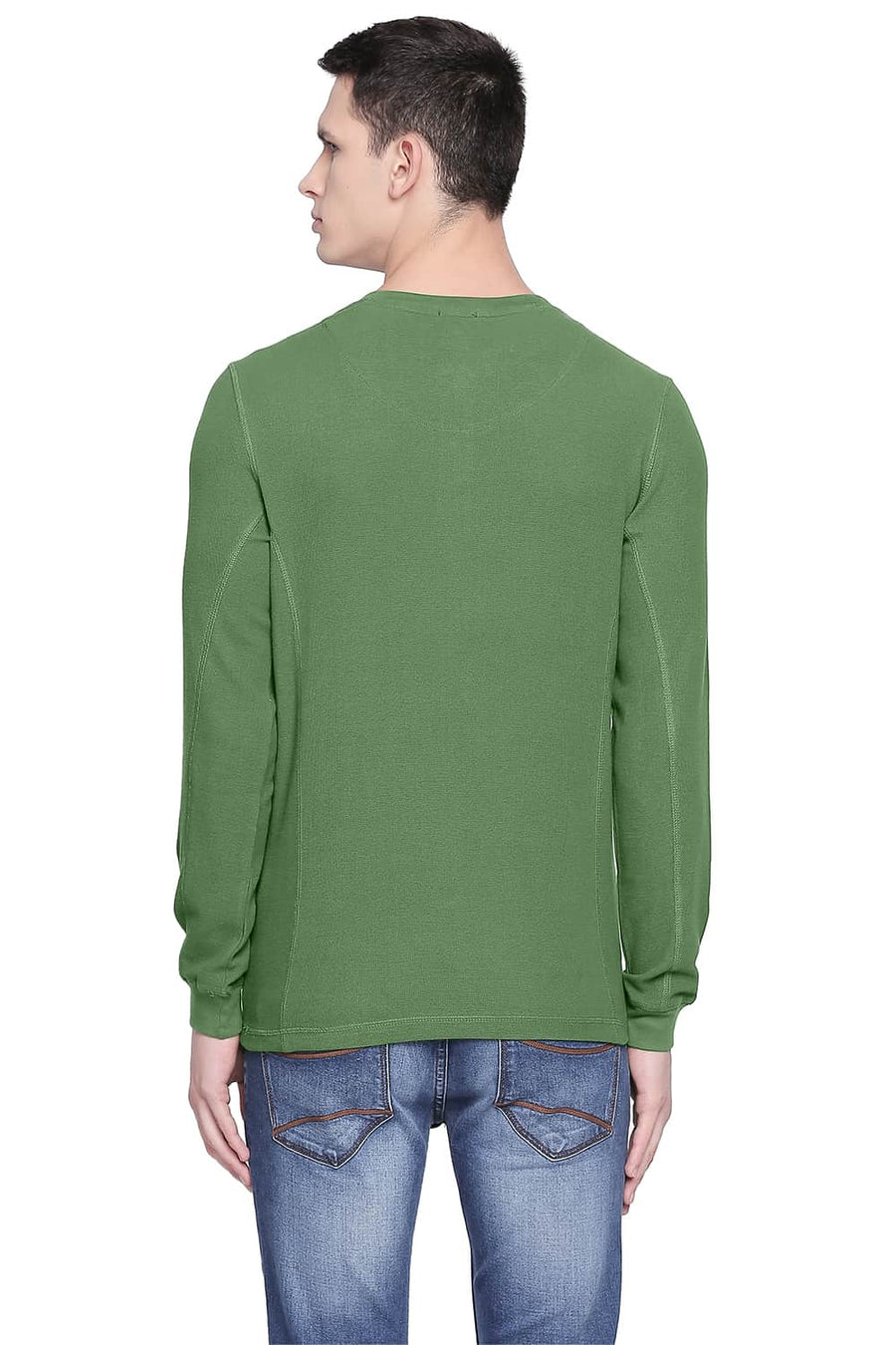 BASICS MUSCLE FIT TURF GREEN HENLEY T SHIRT