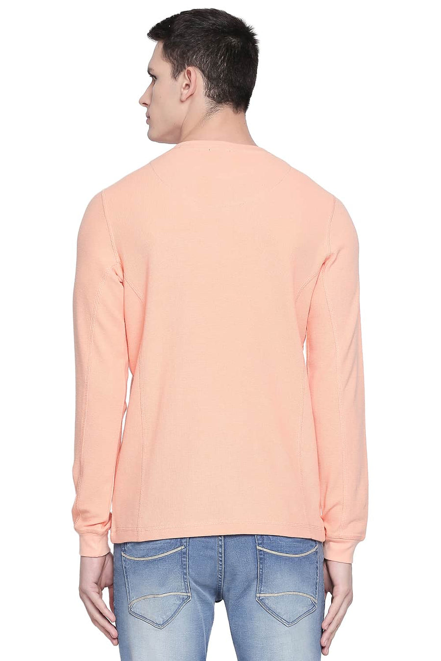 BASICS MUSCLE FIT APRICOT WASH HENLEY T SHIRT