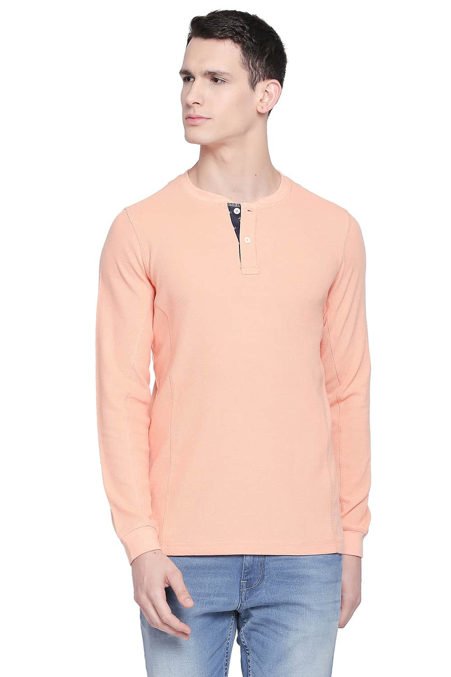 BASICS MUSCLE FIT APRICOT WASH HENLEY T SHIRT