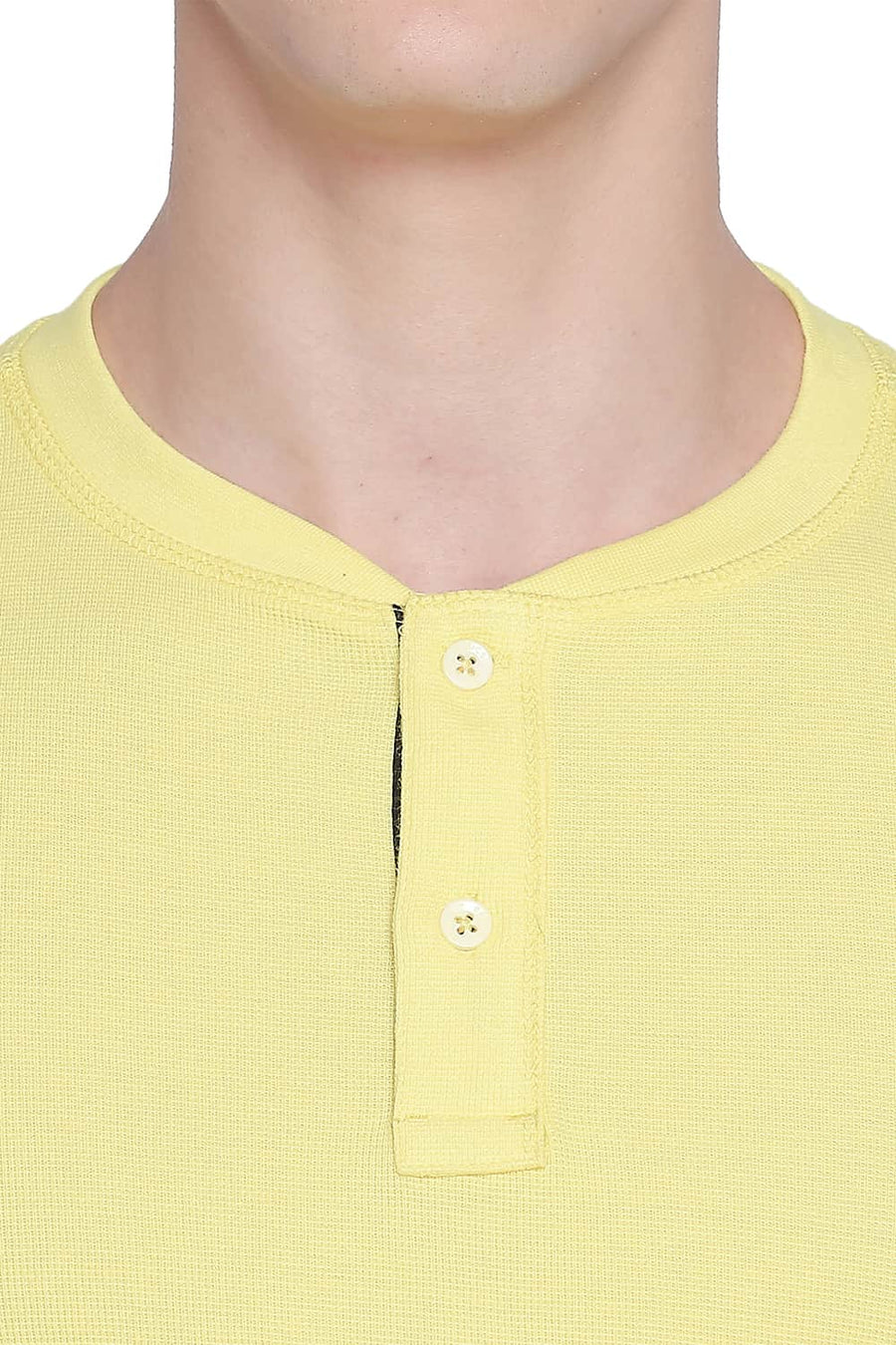 BASICS MUSCLE FIT LEMON DROP HENLEY T SHIRT