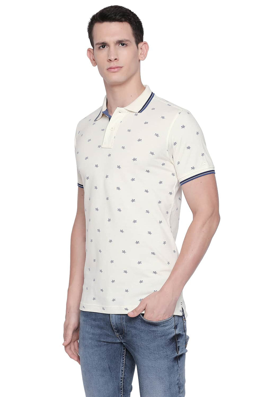 BASICS MUSCLE FIT CANNOLI CREAM POLO T SHIRT
