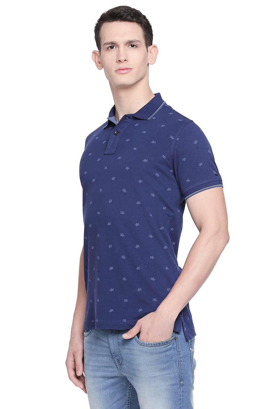 BASICS MUSCLE FIT MEDIEIVAL BLUE POLO T SHIRT