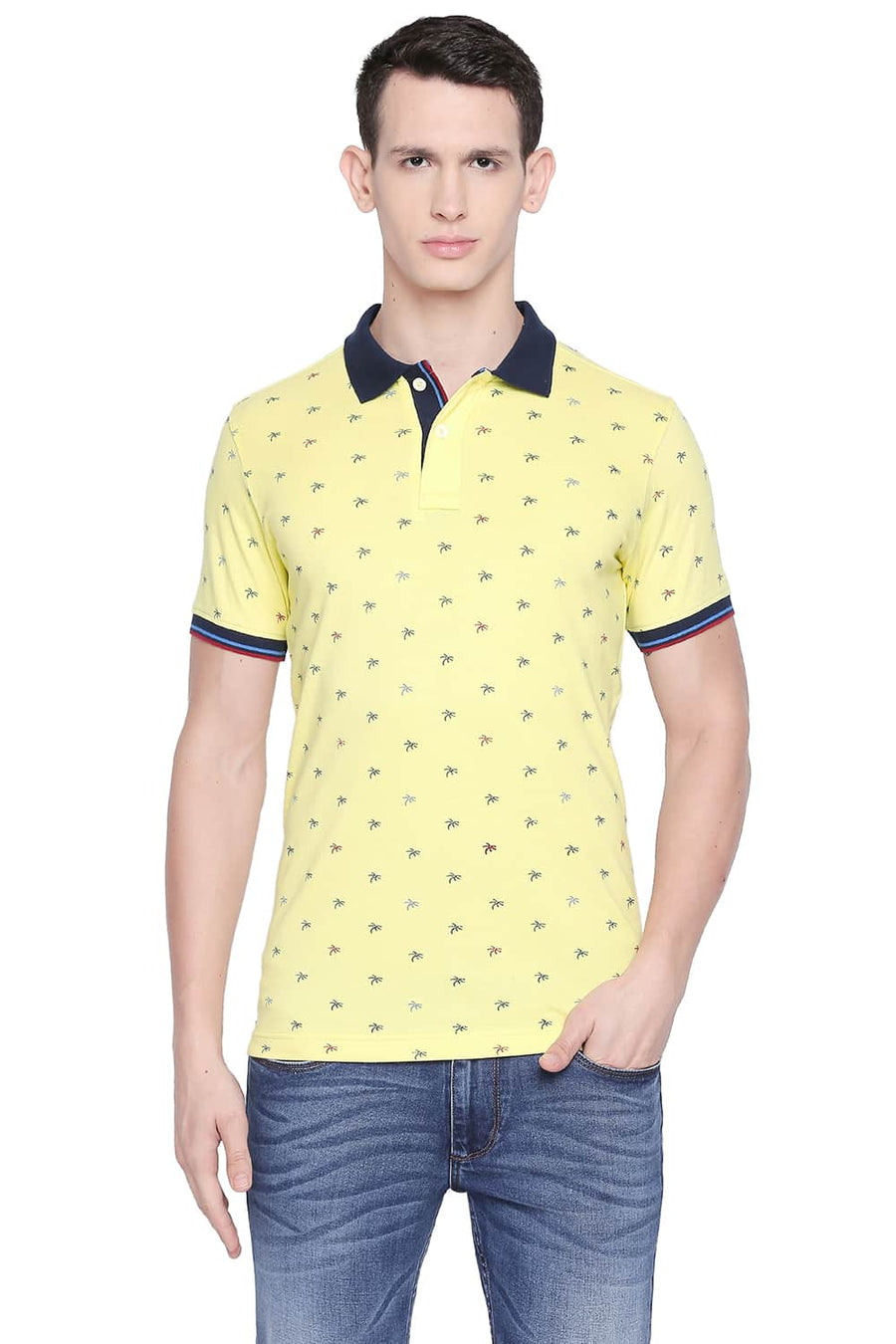 BASICS MUSCLE FIT PALE BANANA POLO T SHIRT