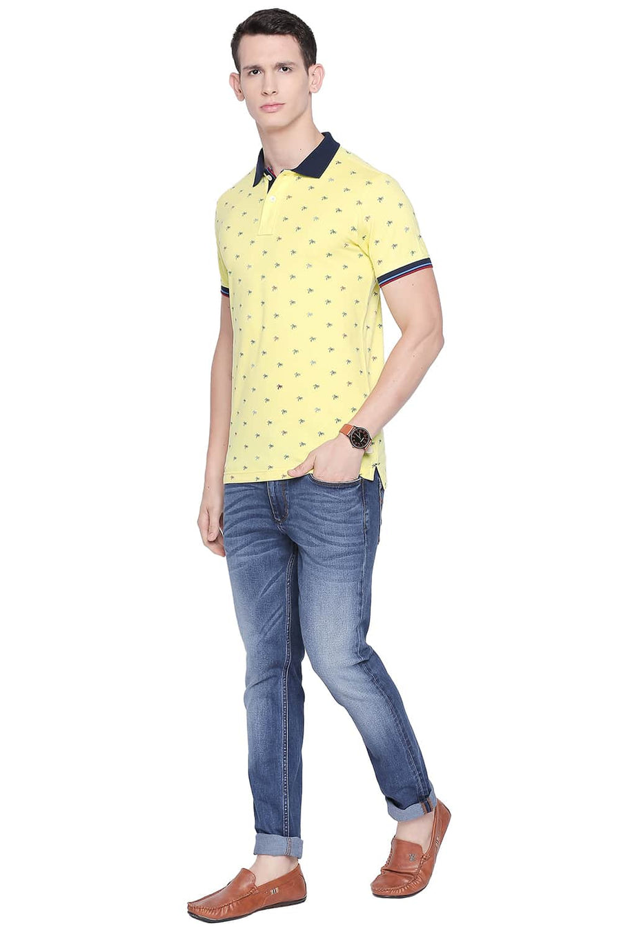 BASICS MUSCLE FIT PALE BANANA POLO T SHIRT