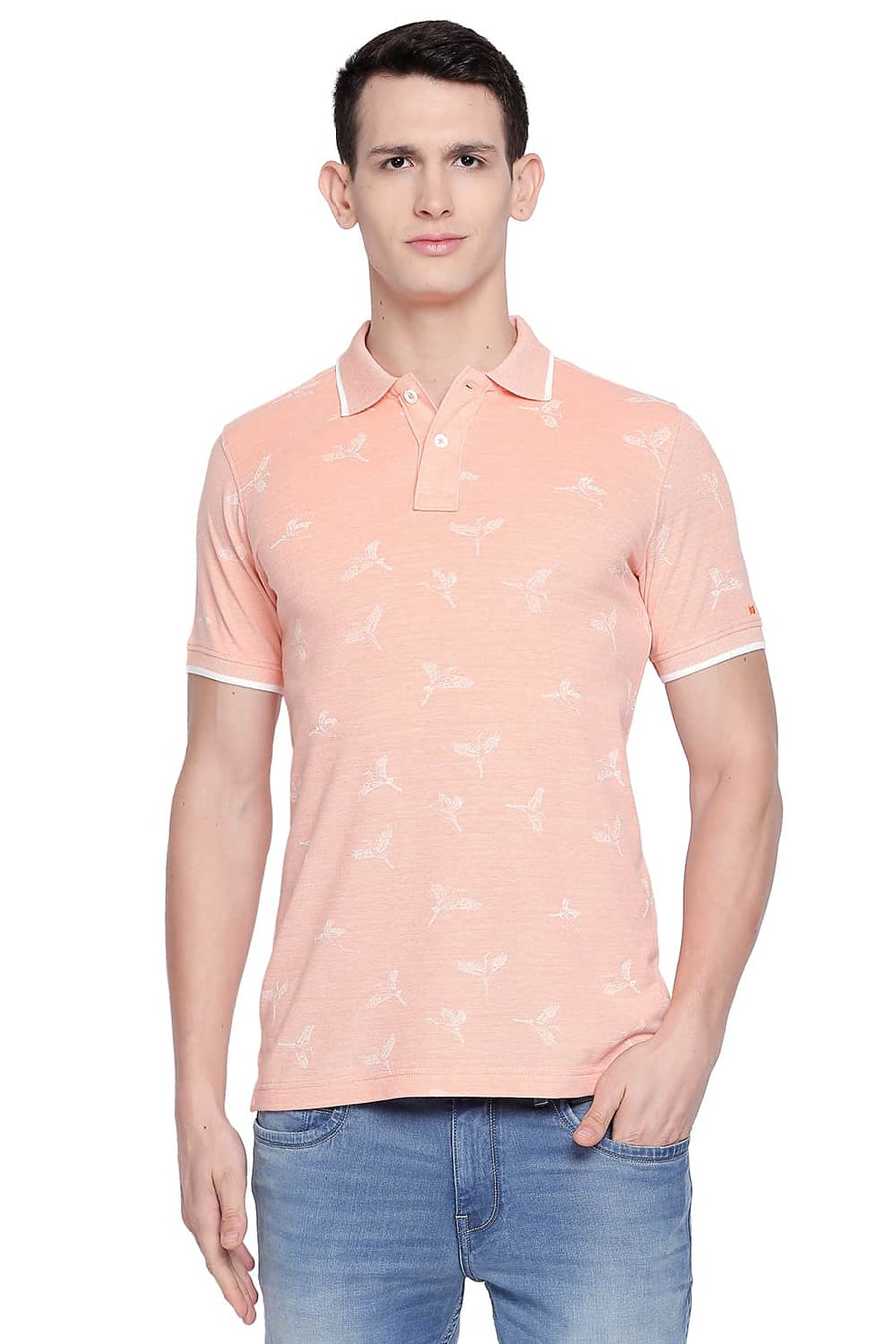 BASICS MUSCLE FIT AUTUMN SUNSET PRINTED POLO T SHIRT