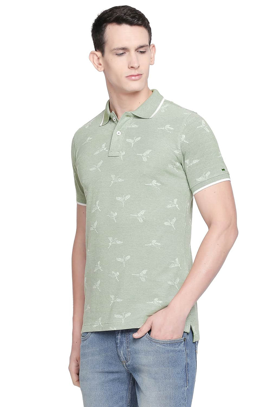 BASICS MUSCLE FIT GRASSHOPPER PRINTED POLO T SHIRT