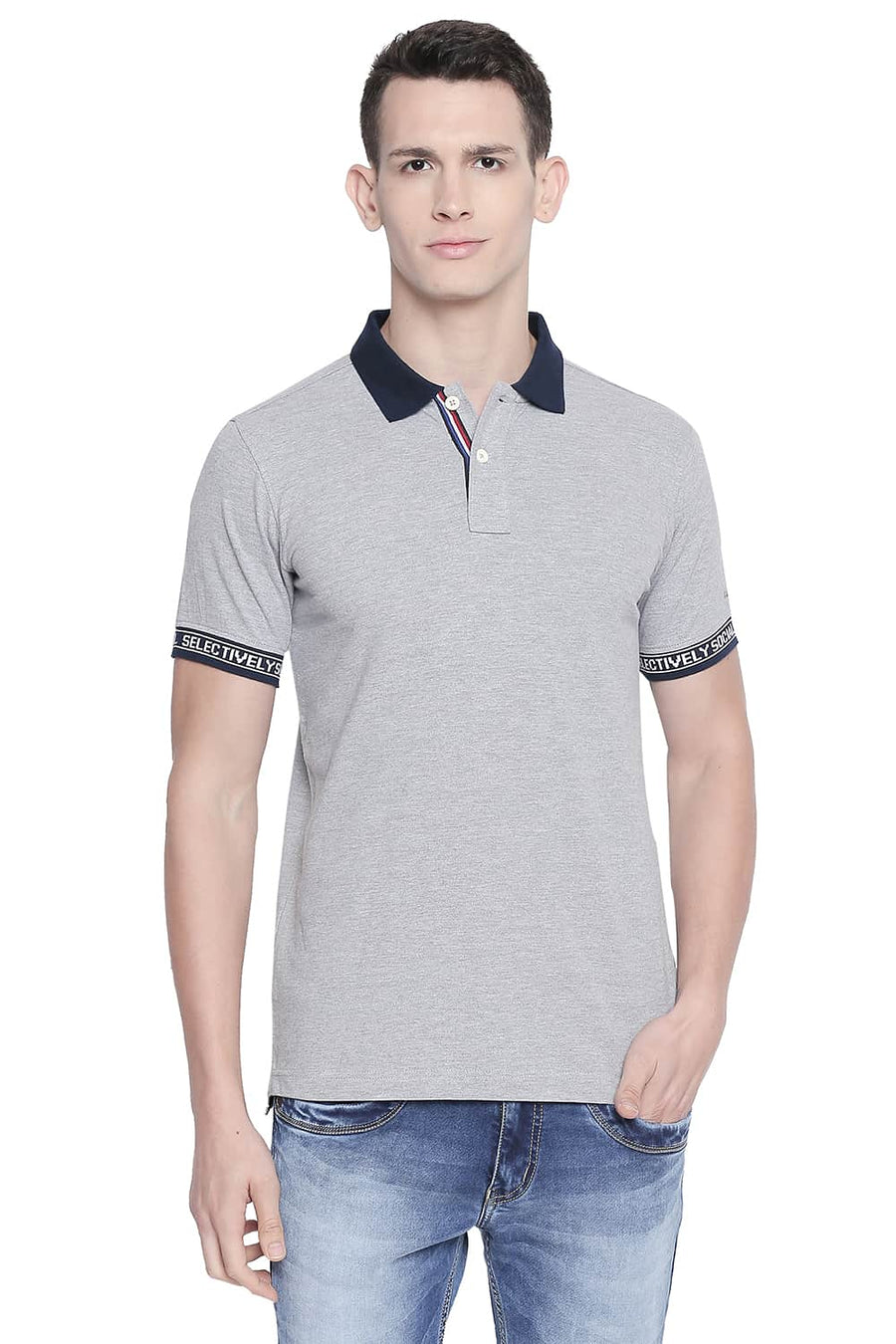 BASICS MUSCLE FIT HEATHER GREY POLO T SHIRT