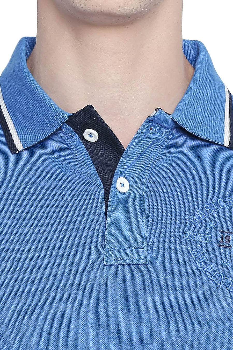BASICS MUSCLE FIT STRONG BLUE POLO T SHIRT