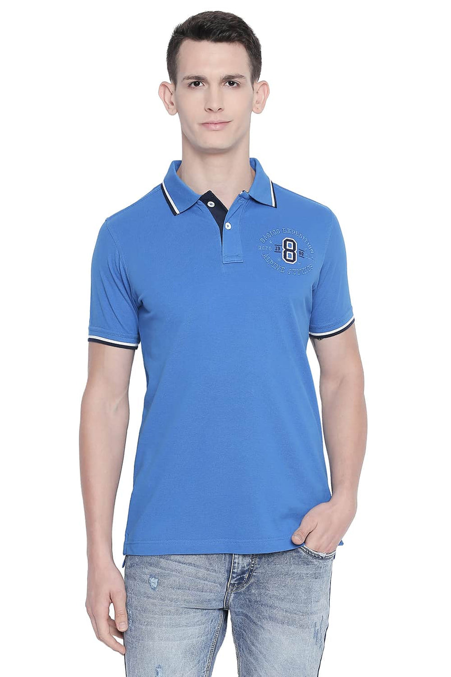 BASICS MUSCLE FIT STRONG BLUE POLO T SHIRT