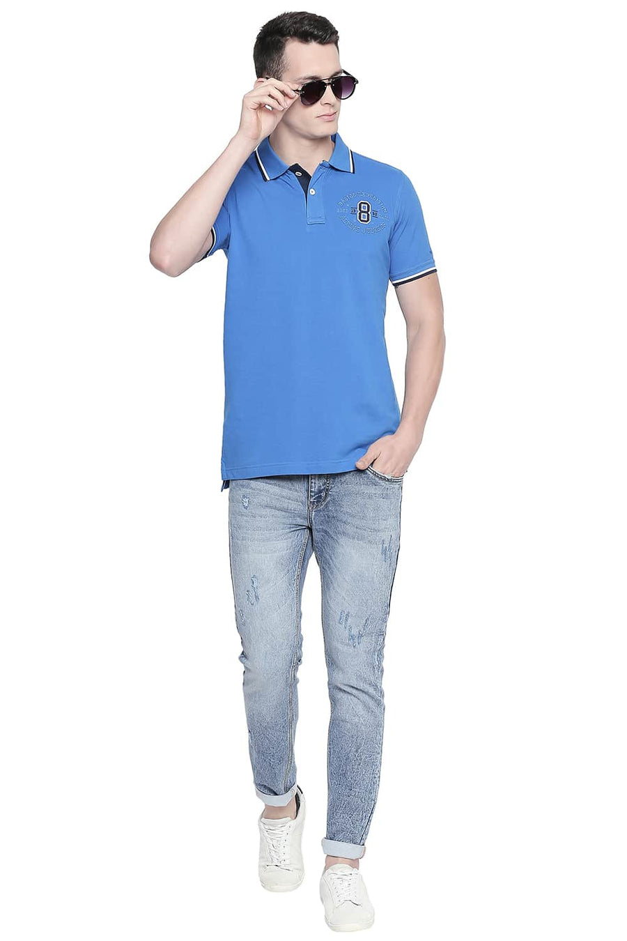 BASICS MUSCLE FIT STRONG BLUE POLO T SHIRT