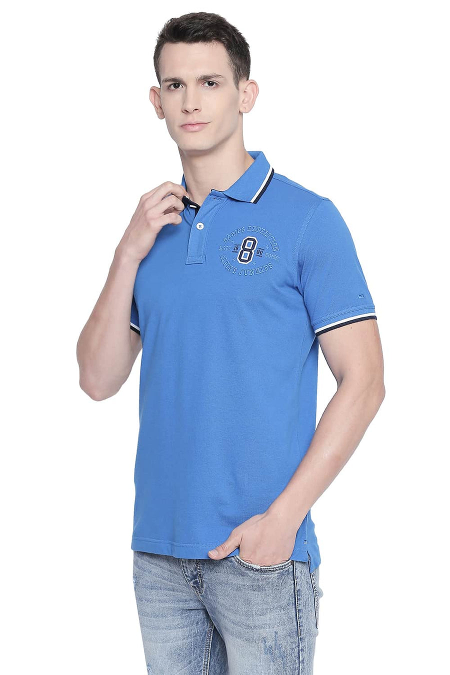 BASICS MUSCLE FIT STRONG BLUE POLO T SHIRT