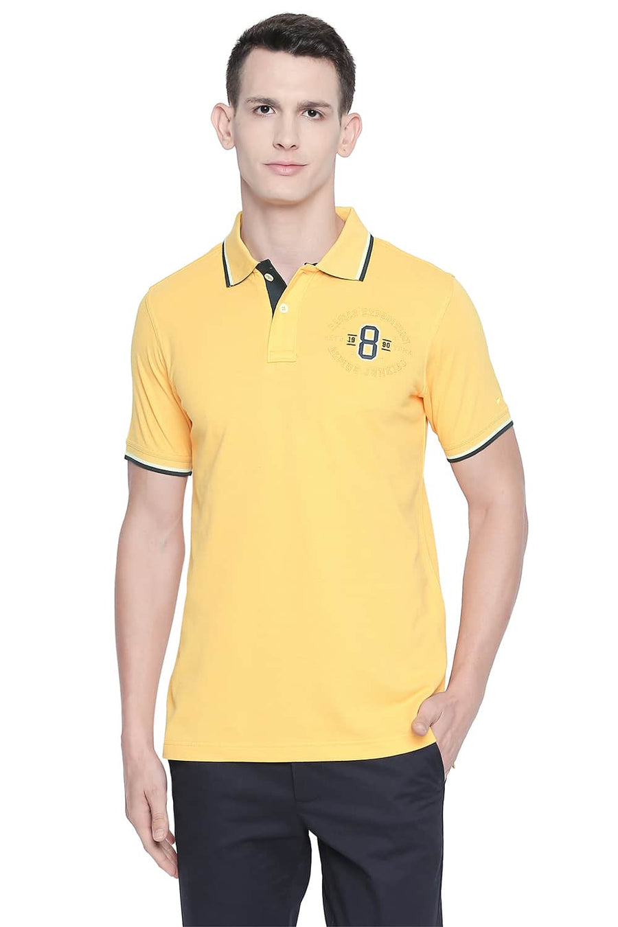 BASICS MUSCLE FIT BANANA CREAM POLO T SHIRT