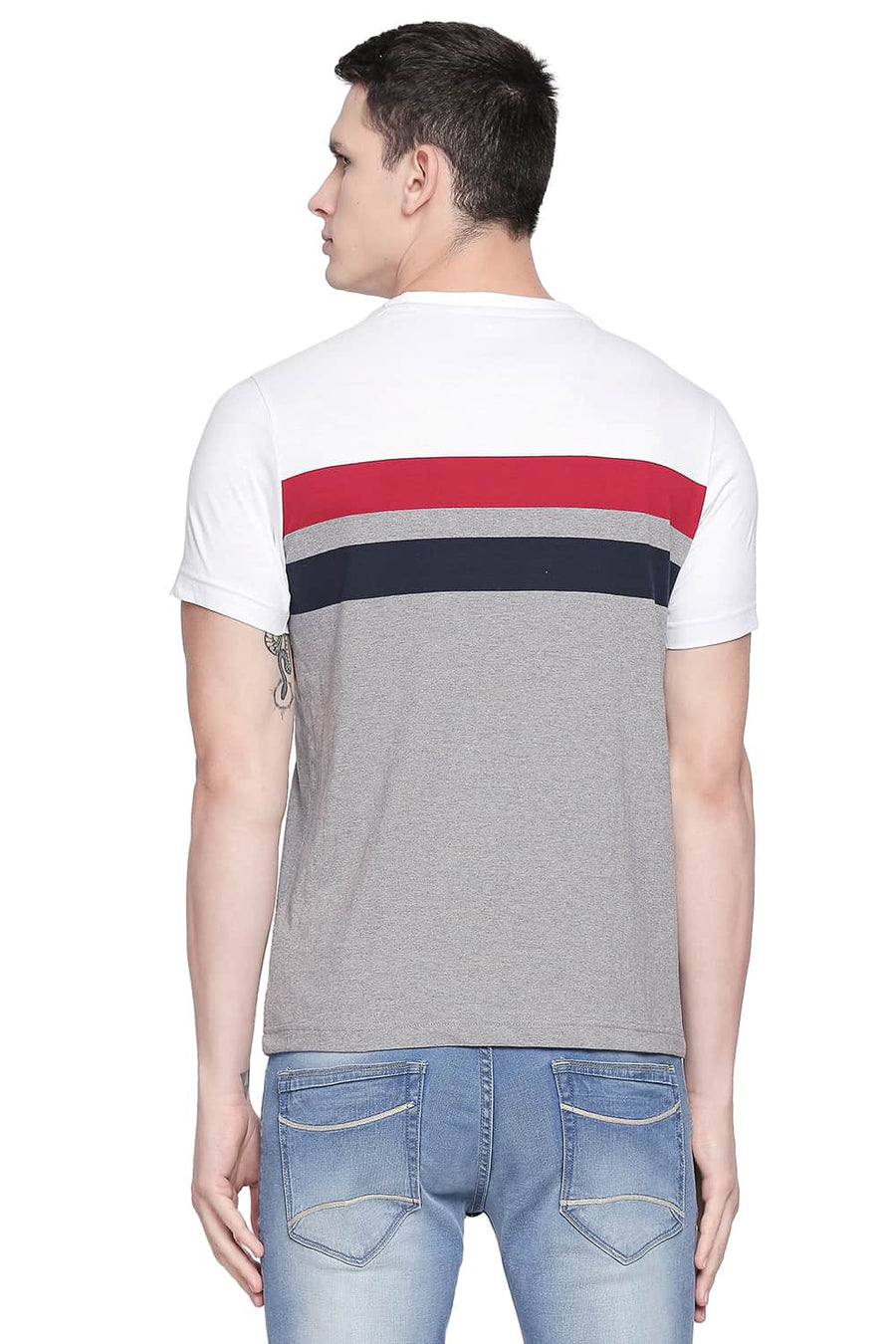 BASICS MUSCLE FIT HEATHER GREY CREW NECK T SHIRT