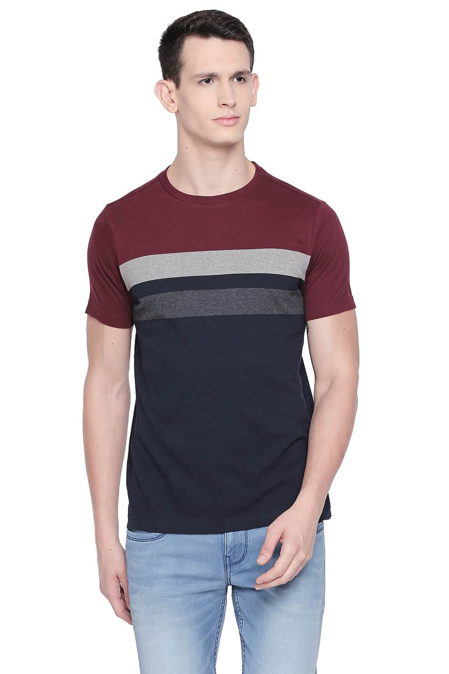 BASICS MUSCLE FIT DRESS BLUE CREW NECK T SHIRT