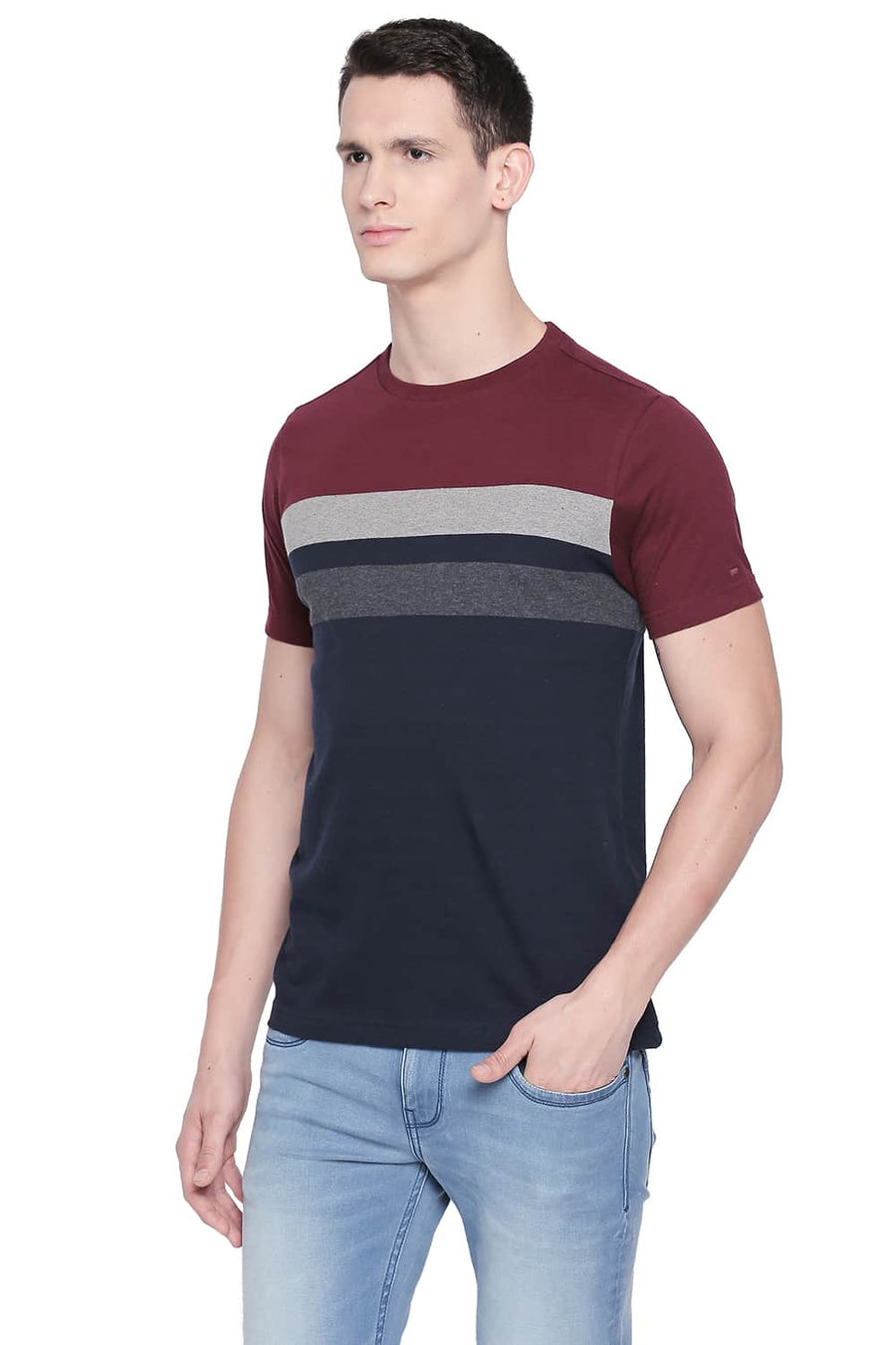 BASICS MUSCLE FIT DRESS BLUE CREW NECK T SHIRT