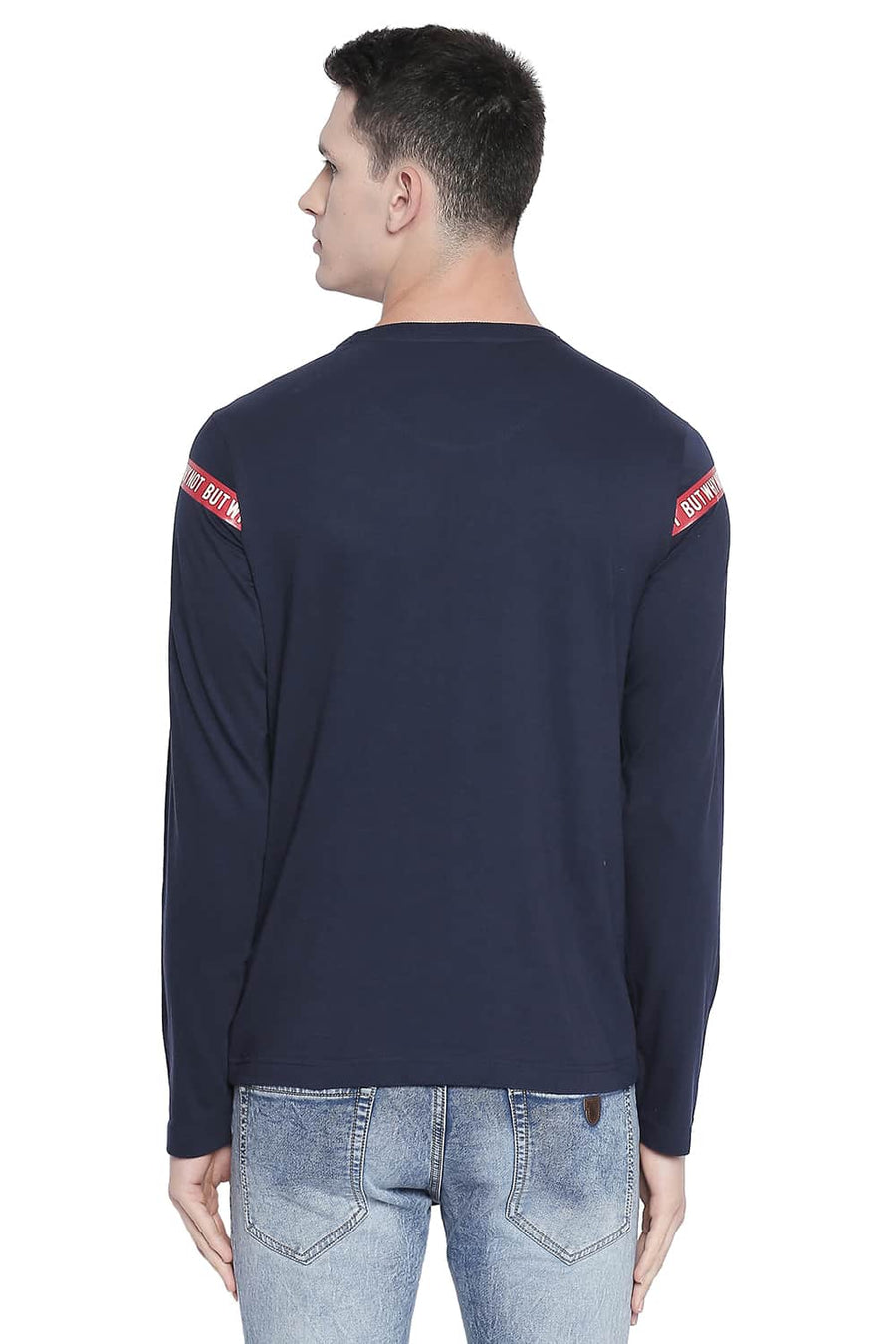 BASICS MUSCLE FIT DRESS BLUE CREW NECK T SHIRT