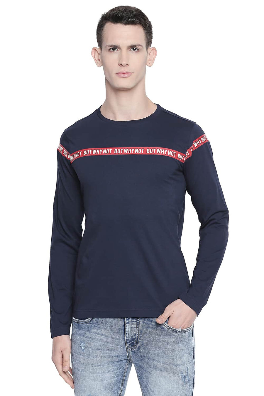 BASICS MUSCLE FIT DRESS BLUE CREW NECK T SHIRT