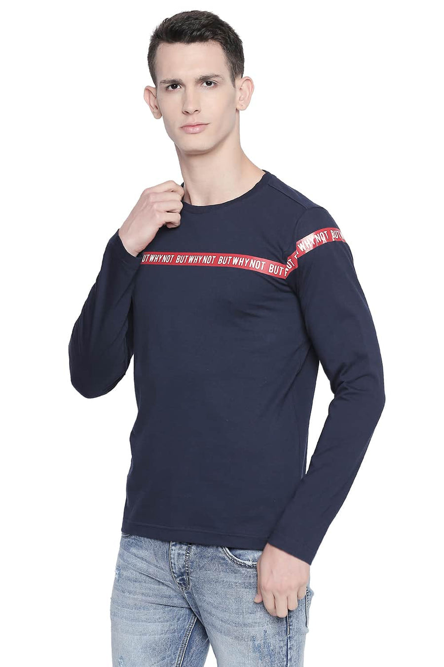 BASICS MUSCLE FIT DRESS BLUE CREW NECK T SHIRT