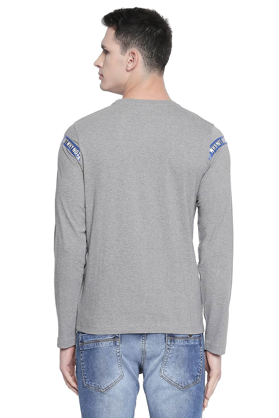 BASICS MUSCLE FIT HEATHER GREY CREW NECK T SHIRT