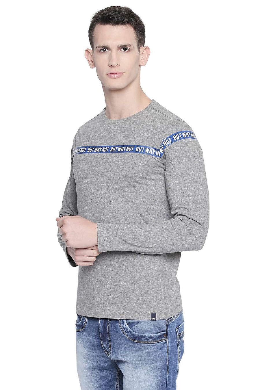 BASICS MUSCLE FIT HEATHER GREY CREW NECK T SHIRT