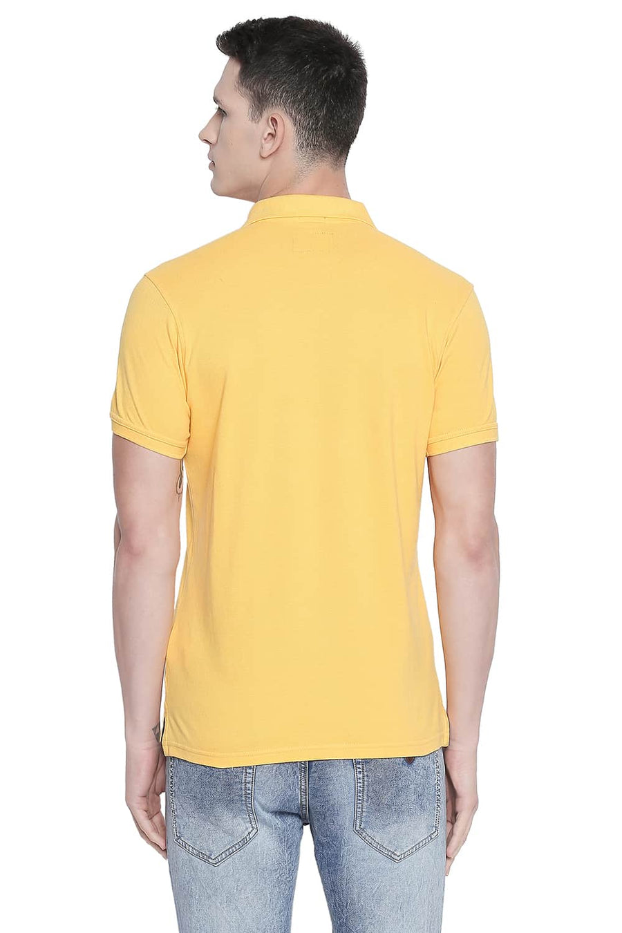 BASICS MUSCLE FIT YELLOW PIQU POLO T-SHIRT