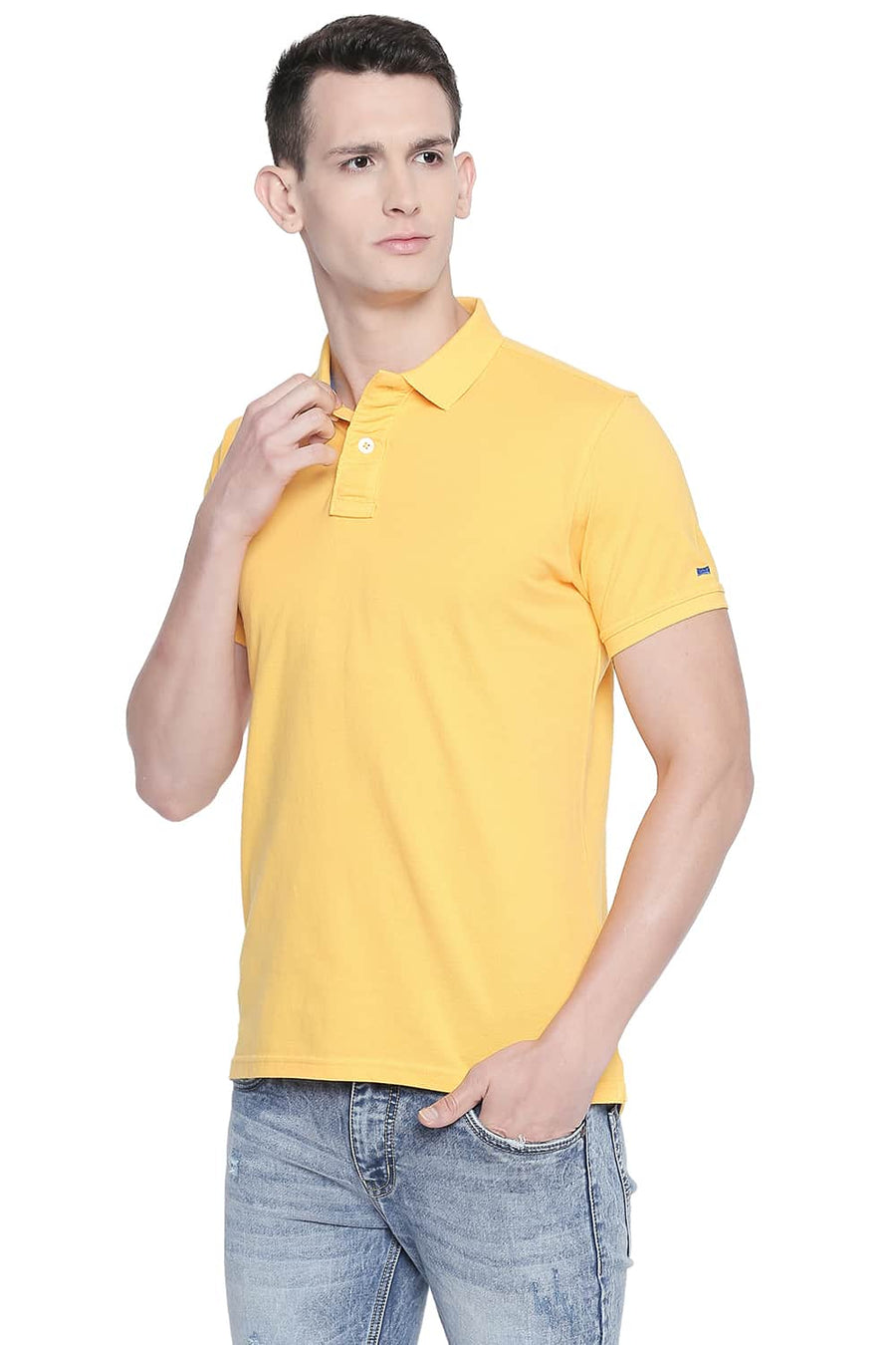 BASICS MUSCLE FIT YELLOW PIQU POLO T-SHIRT