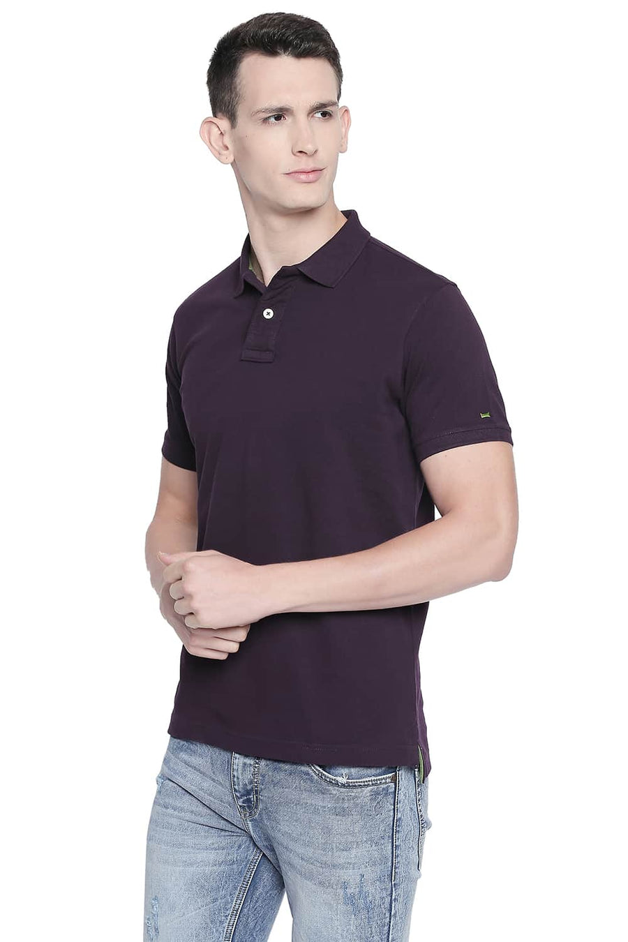 BASICS MUSCLE FIT PURPLE PIQU POLO T-SHIRT