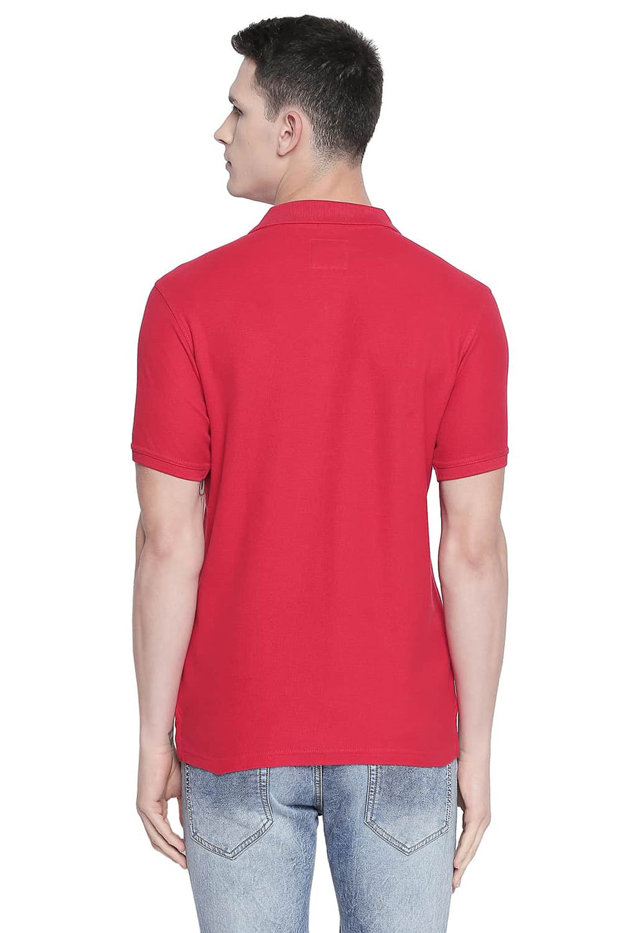 BASICS MUSCLE FIT RED PIQU POLO T-SHIRT