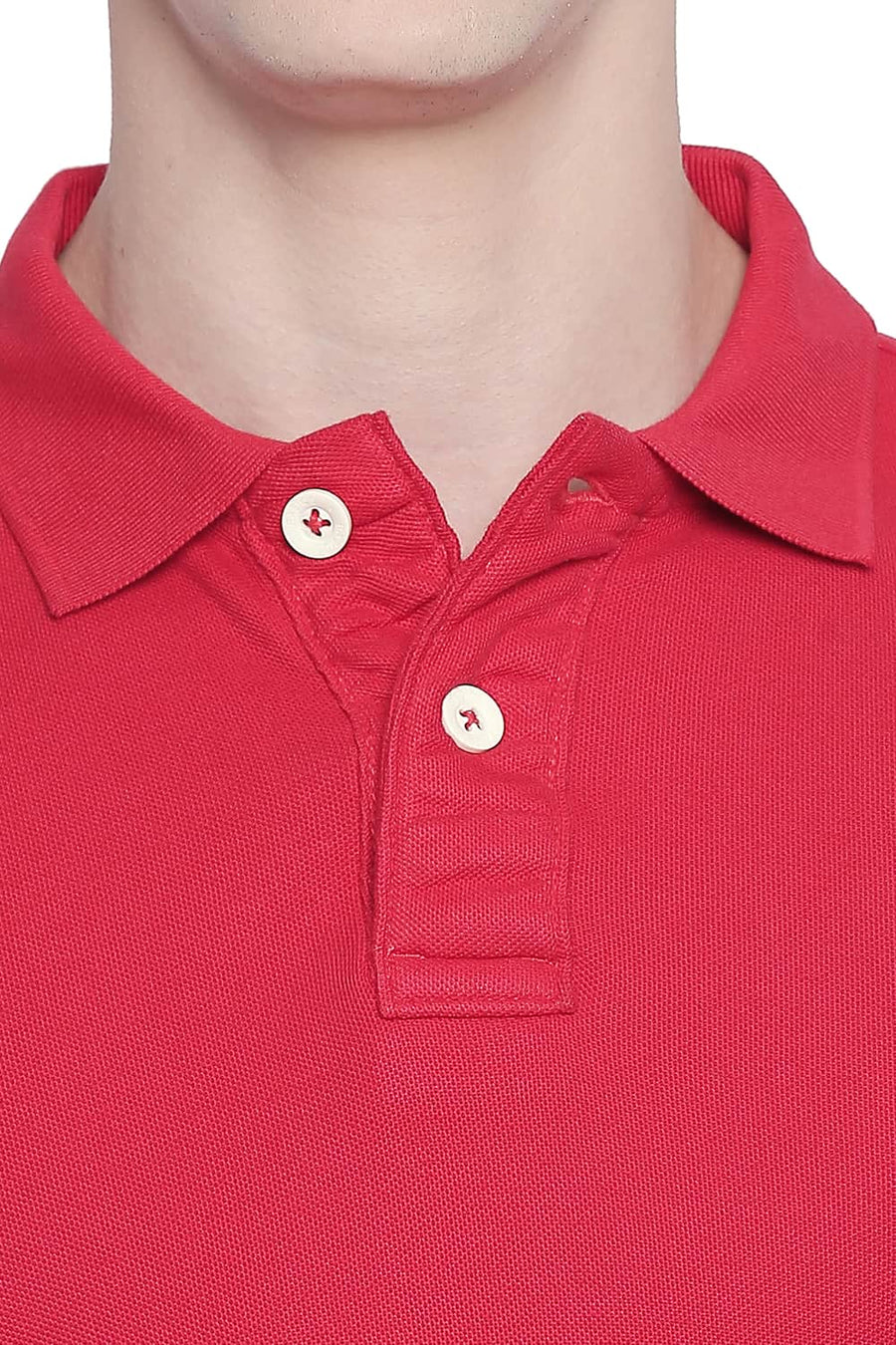 BASICS MUSCLE FIT RED PIQU POLO T-SHIRT