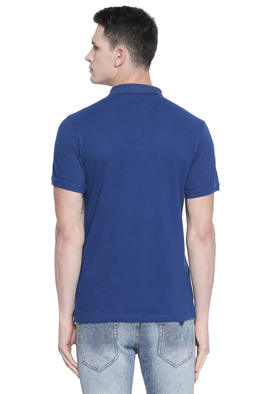 BASICS MUSCLE FIT BLUE PIQU POLO T-SHIRT
