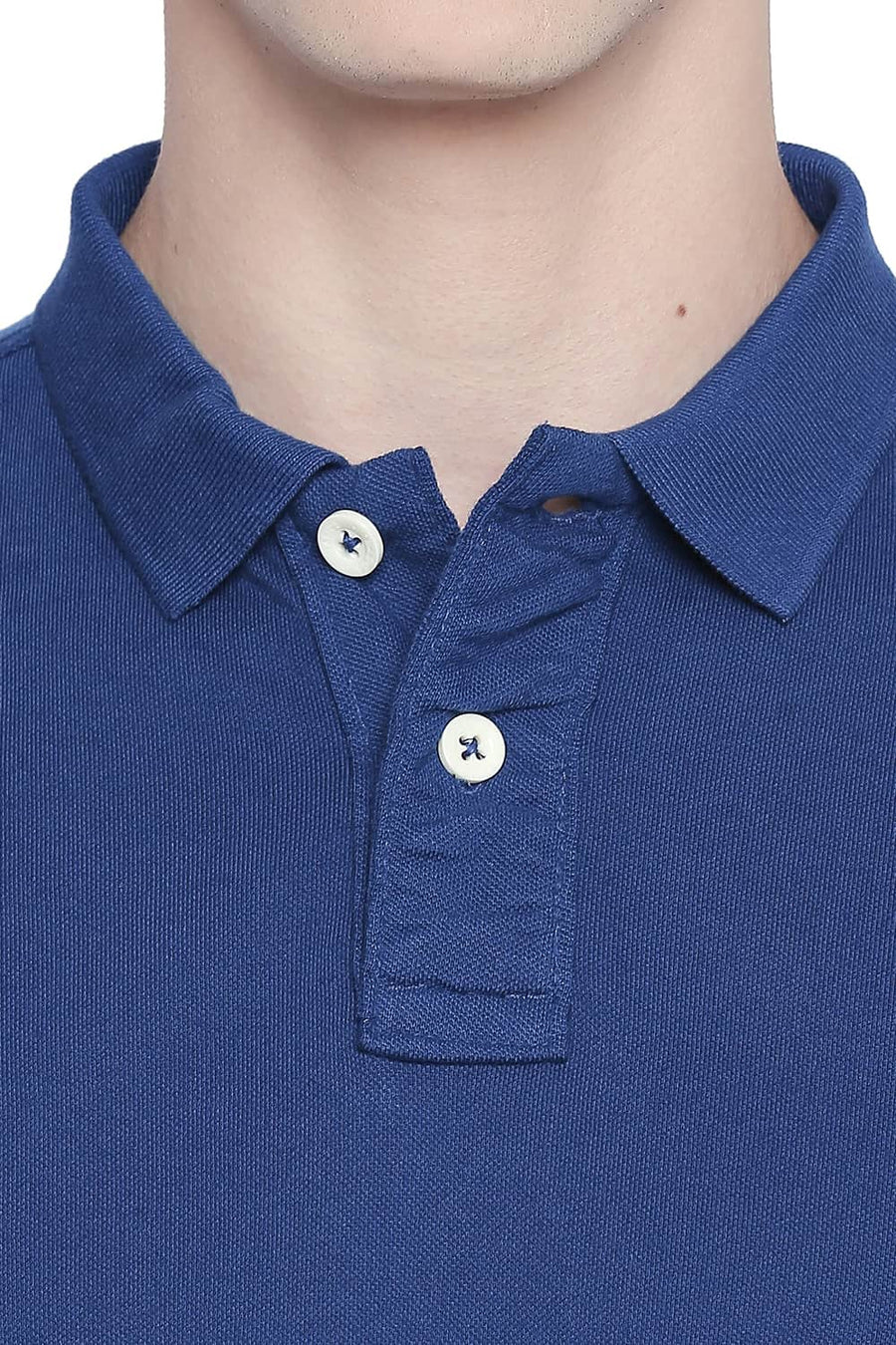 BASICS MUSCLE FIT BLUE PIQU POLO T-SHIRT