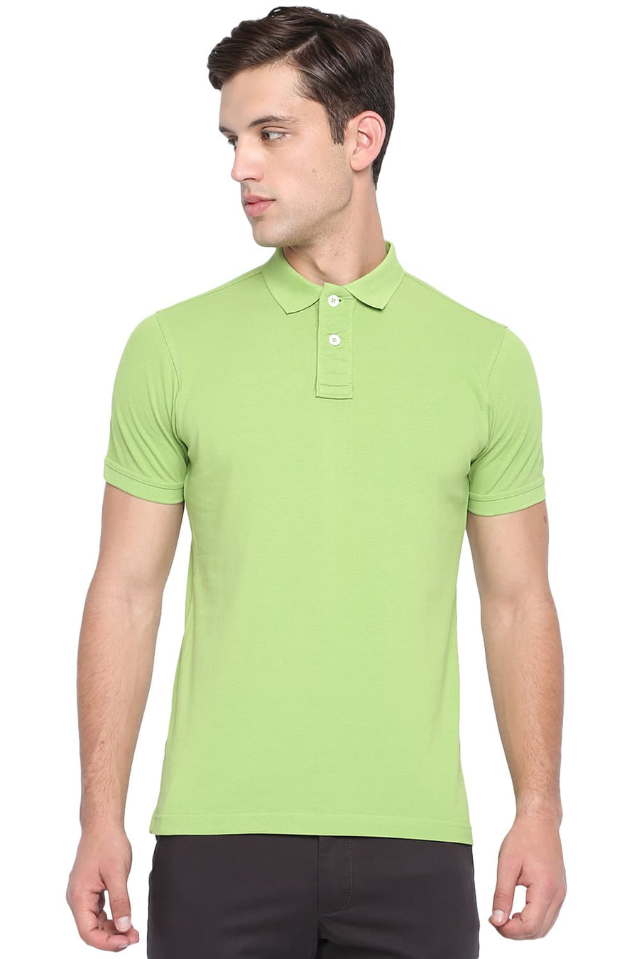 BASICS MUSCLE FIT PARROT GREEN POLO T SHIRT