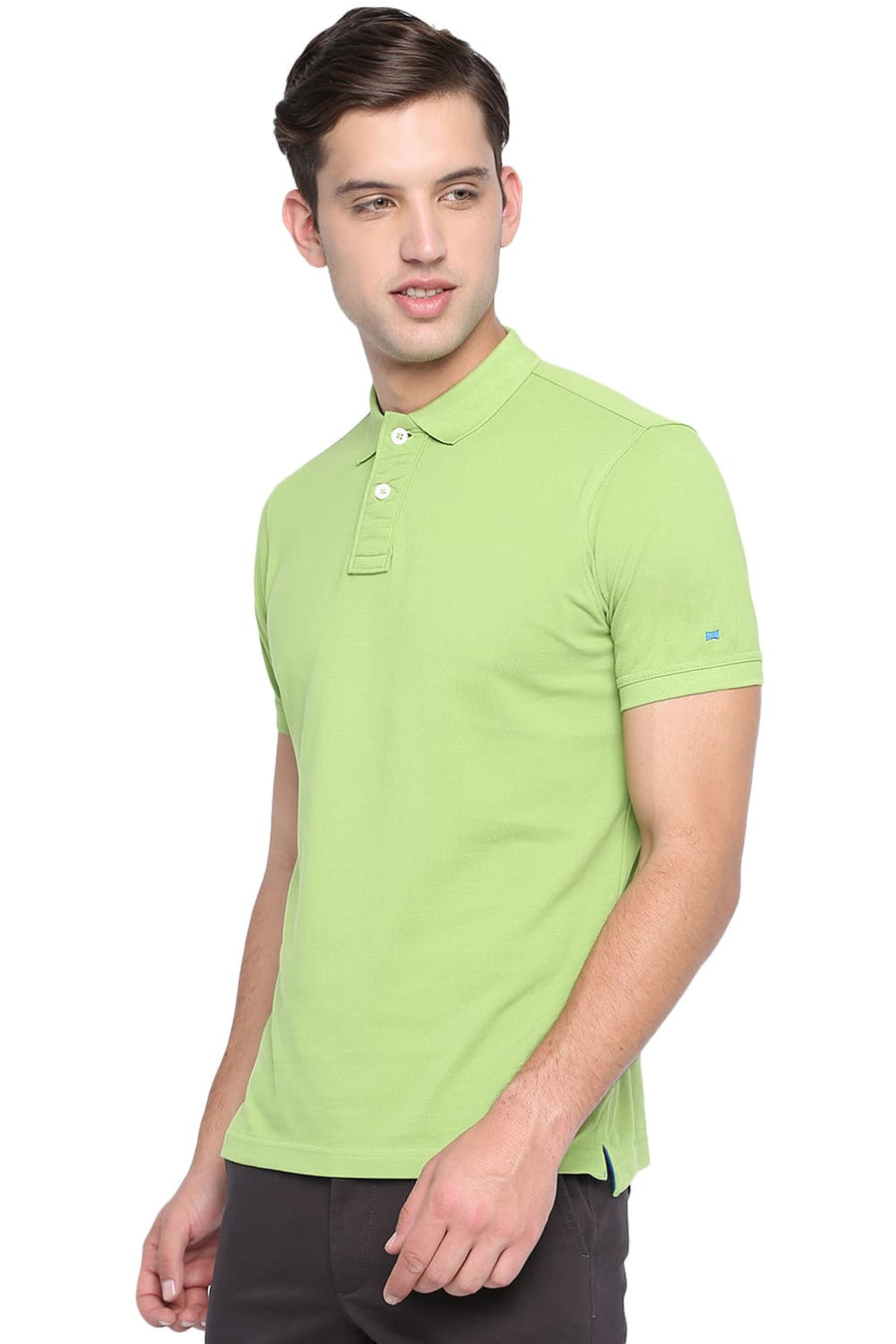 BASICS MUSCLE FIT PARROT GREEN POLO T SHIRT